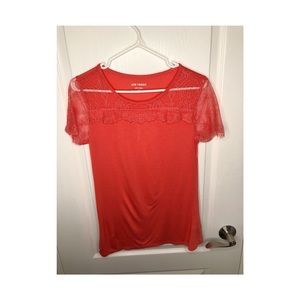 Joe Fresh Coral Pink PJ T-Shirt with Mesh Lace Detail (Size Small)
